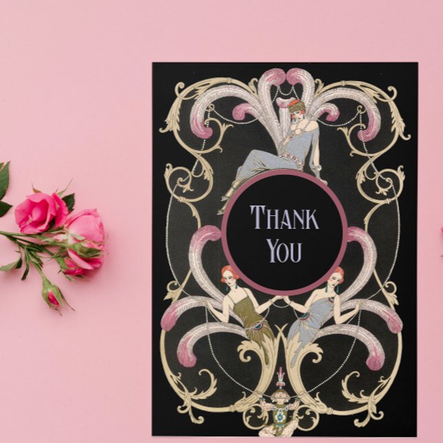 Carte de remerciements plié Art déco festif (Créateur téléchargé)