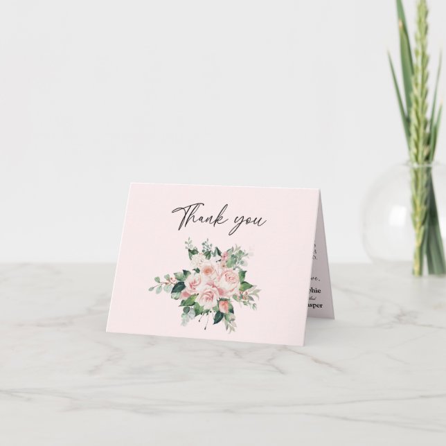 Carte de remerciements plié de Mariage rose flou (Devant)