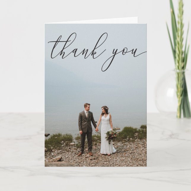 Carte de remerciements plié Mariage photo de scrip (Devant)