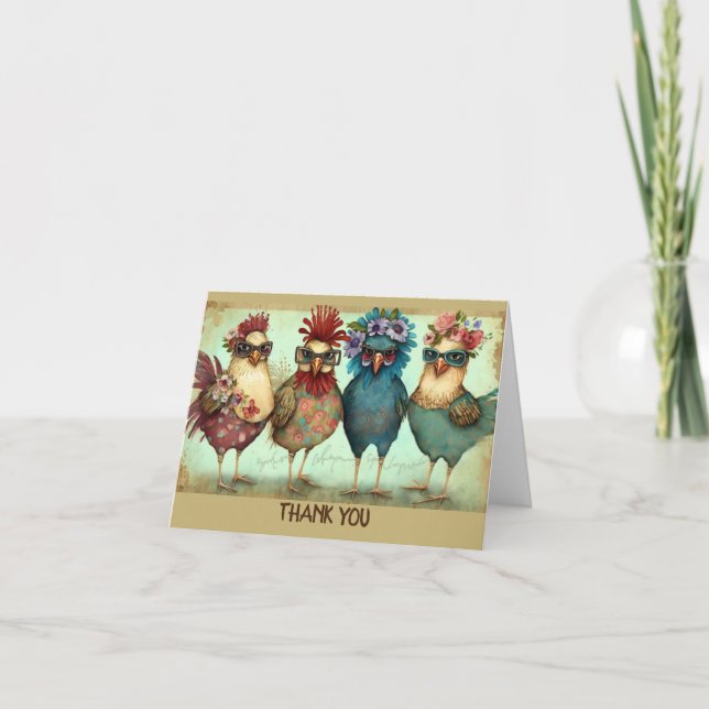 Carte de remerciements plié MERCI POULET AMUSANT (Devant)