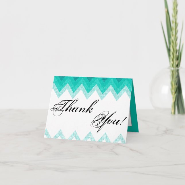 Carte de remerciements plié Ombre Turquoise Chevro (Devant)