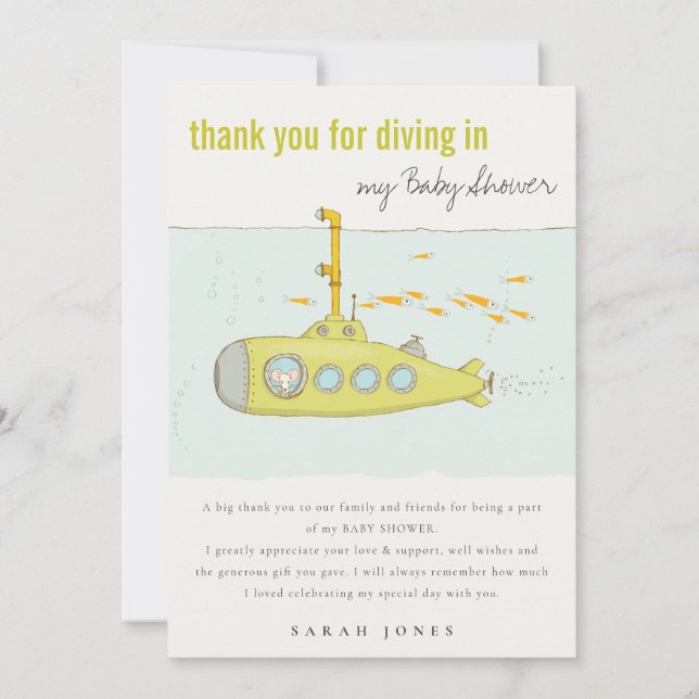 Carte De Remerciements Plongée Dans Le Baby shower Sous-Marin Sous-Marin (Devant)