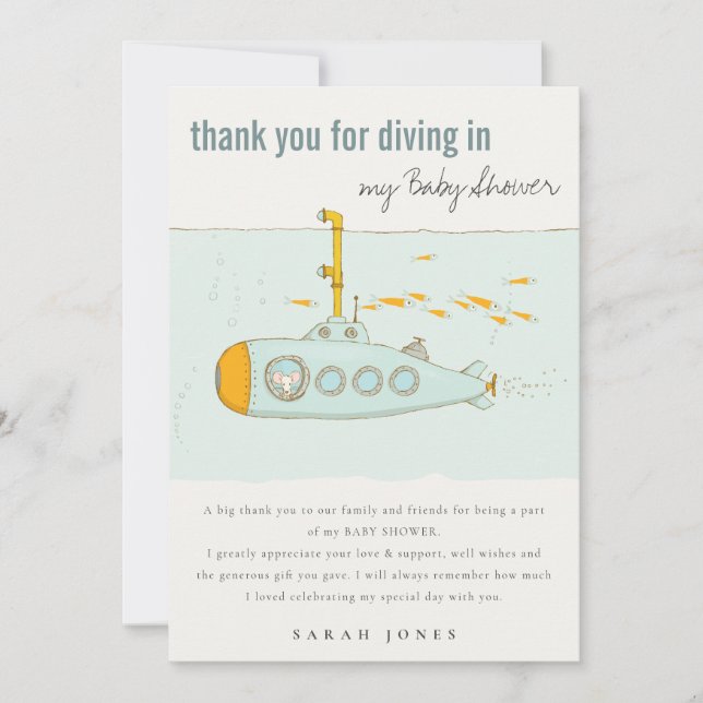 Carte De Remerciements Plongée Dans Le Baby shower Sous-Marin Sous-Marin (Devant)