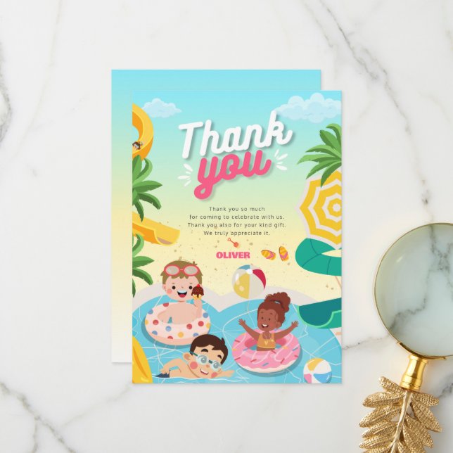 Carte De Remerciements Plongée rétro à cinq ans (Devant/Arrière en situation)