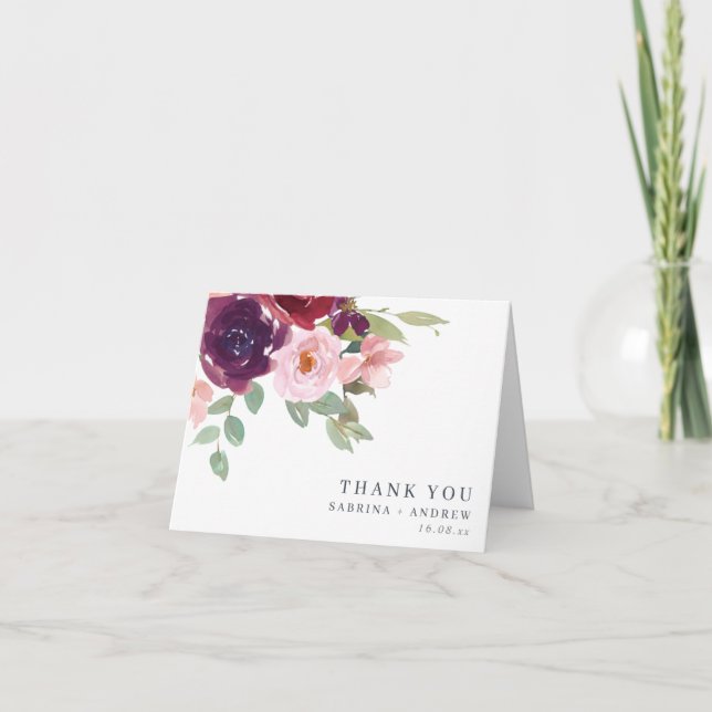 Carte De Remerciements Plum et Mariage floral flou (Devant)