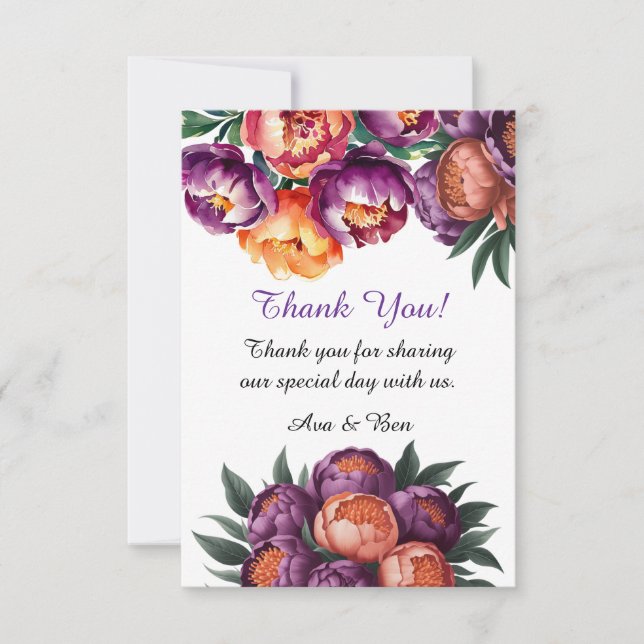 Carte De Remerciements Plum et Orange Peony Mariage (Devant)