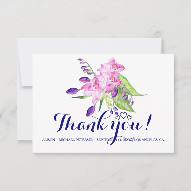Carte De Remerciements Plum marine aquarelle été mariage floral (Devant)