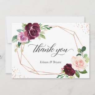 Carte De Remerciements Plum violet flush Floral moderne Mariage géométriq