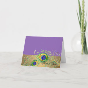 Carte De Remerciements Plumes de paon moderne Faux Jewel Scroll Swirl