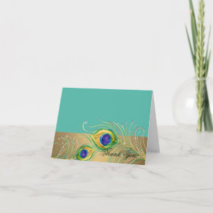 Carte De Remerciements Plumes de paon moderne Faux Jewel Scroll Swirl