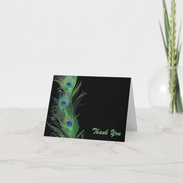 Carte De Remerciements Plumes Vertes avec Remerciements de Mariage Noir (Devant)