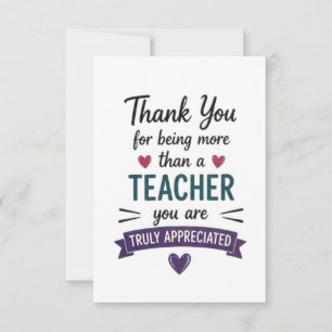 Carte De Remerciements Plus qu'un professeur vraiment apprécié