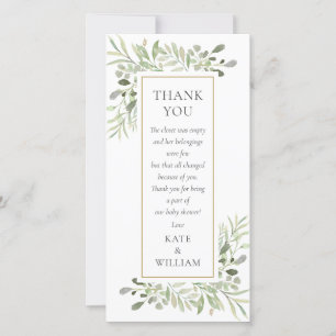 Carte De Remerciements Poème de Baby shower Floral Feuille