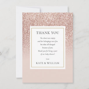 Carte De Remerciements Poème de Baby Shower Pailleté Or Rose Élégant