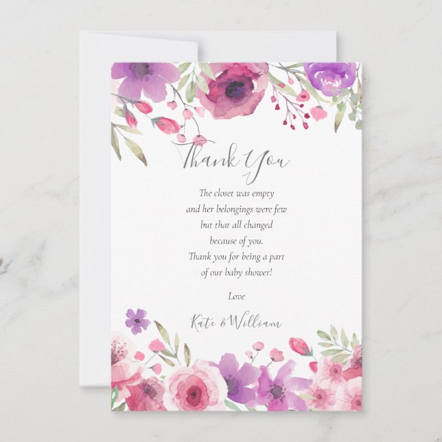 Carte De Remerciements Poème de remerciement pour Baby Shower de Fille au (Devant)
