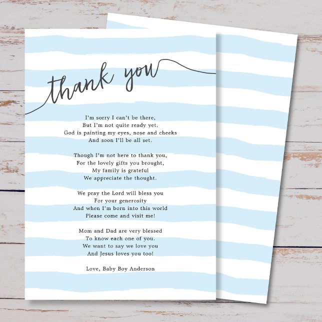 Carte De Remerciements Poème pour Baby Shower garçon aux rayures bleues (Créateur téléchargé)