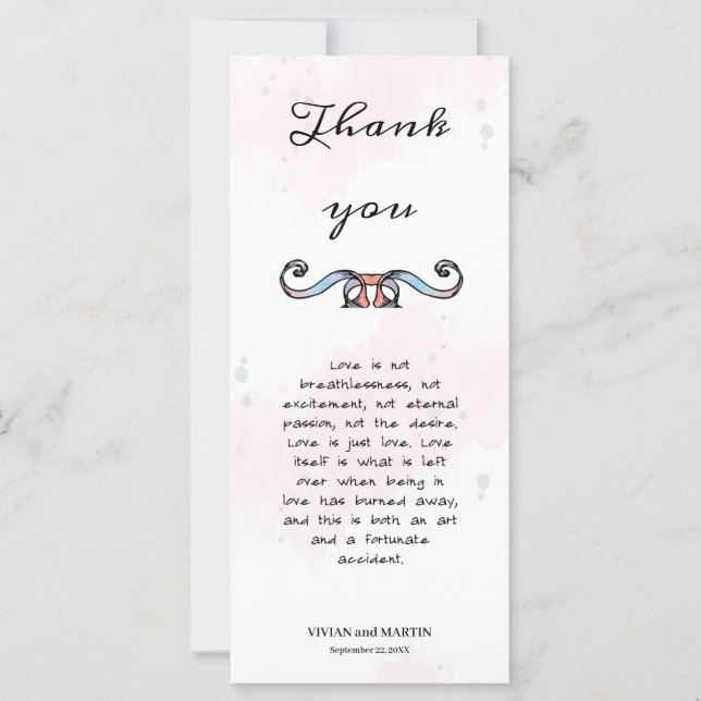 Carte de remerciements poème rose et bleu foncé (Devant)