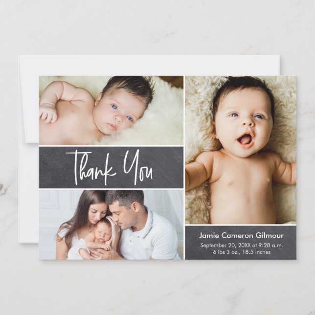 Carte De Remerciements Poignée moderne 3 Baby shower photo Collage (Devant)