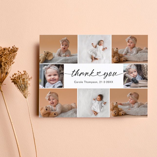Carte De Remerciements Poignée moderne 8 Baby shower photo Collage (Créateur téléchargé)