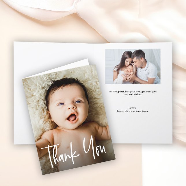 Carte De Remerciements Poignée moderne photo Baby shower personnalisé (Baby shower Thank you baby photos folded card.)
