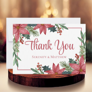 Carte De Remerciements Poinsettia Mariage de Noël Floral Rouge