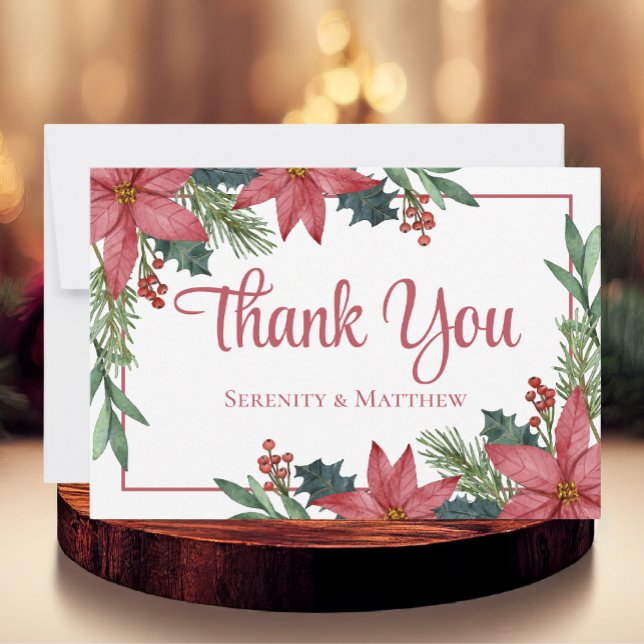 Carte De Remerciements Poinsettia Mariage de Noël Floral Rouge (Créateur téléchargé)