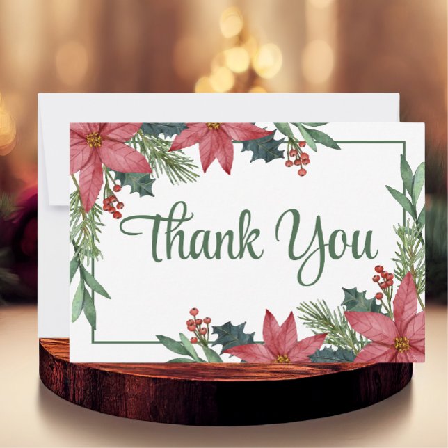 Carte De Remerciements Poinsettia Mariage de Noël Floral Rouge (Créateur téléchargé)