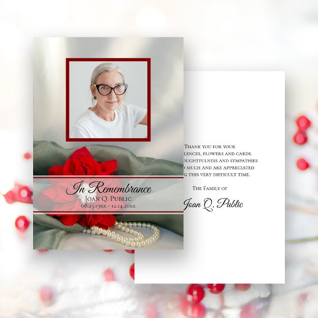 Carte De Remerciements Poinsettia Pearls Sympathie pour les funérailles d (Créateur téléchargé)