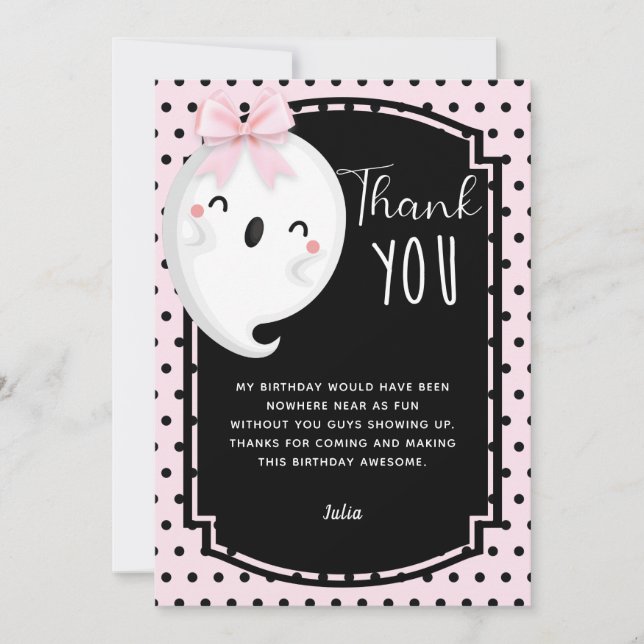 Carte De Remerciements Point de Polka rose noire pour fille d'Halloween (Devant)
