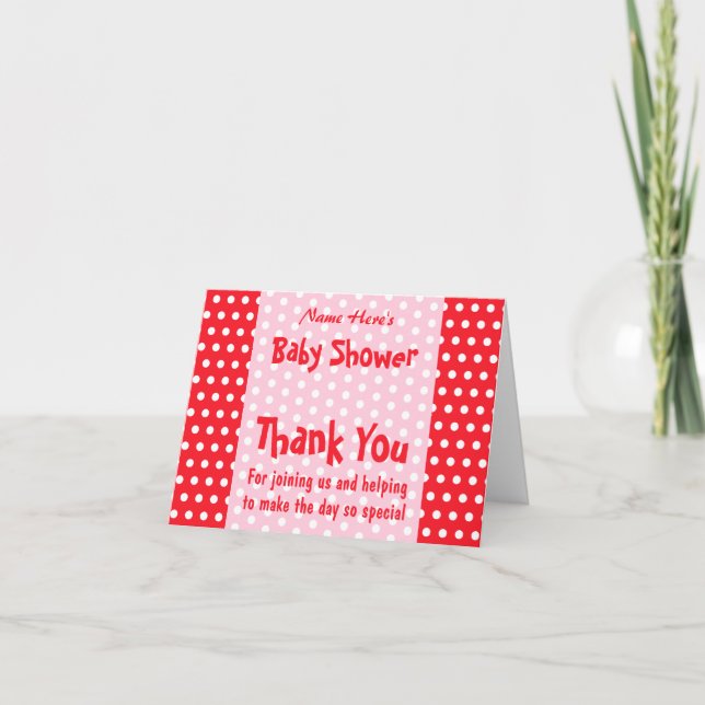 Carte De Remerciements Pointe Polka rouge et rose, Baby shower personnali (Devant)