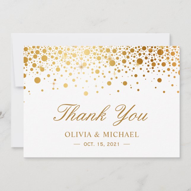 Carte De Remerciements Points de confettis en feuille d'or faux élégants (Devant)