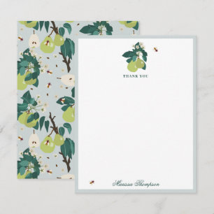 Carte De Remerciements Poires et abeilles dans un jardin botanique fleuri