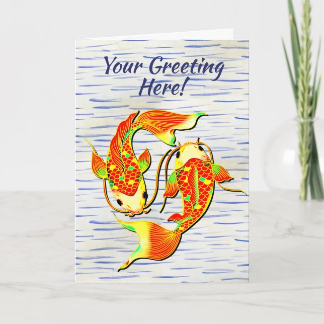 Carte De Remerciements Poisson carpe Koi Vert orange sur (Devant)