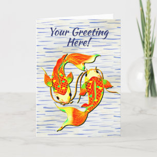 Carte De Remerciements Poisson carpe Koi Vert orange sur  