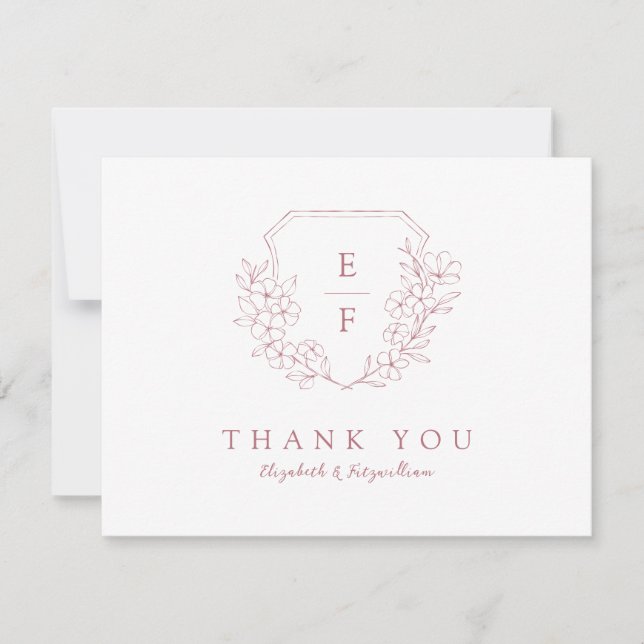 Carte De Remerciements Poitrine de monogramme en fleurs de cerisier Rose  (Devant)