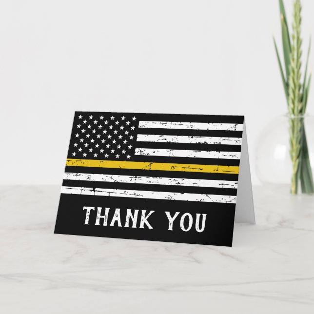 Carte De Remerciements Police à drapeau mince de ligne jaune (Devant)