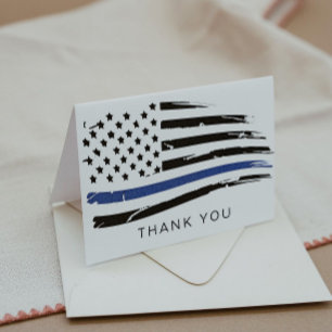 Carte De Remerciements Police Aquarelle en détresse Ligne Bleue mince