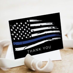 Carte De Remerciements Police Aquarelle en détresse Ligne Bleue mince