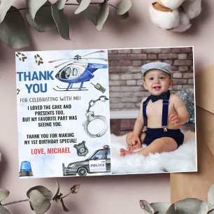 Carte De Remerciements Police Boy 1er Anniversaire Photo