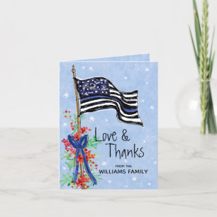 Carte De Remerciements Police Ligne Bleue Mince Drapeau Holly Famille Nef