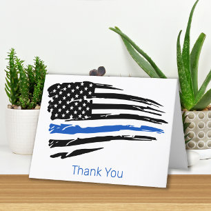 Carte De Remerciements Police Police Police Application Mince Ligne bleue