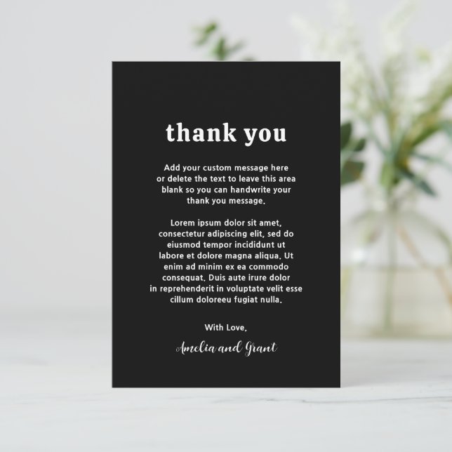 Carte De Remerciements Police rétro Noir Mariage moderne (Debout devant)