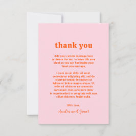 Carte De Remerciements Police rétro Orange et rose Mariage moderne