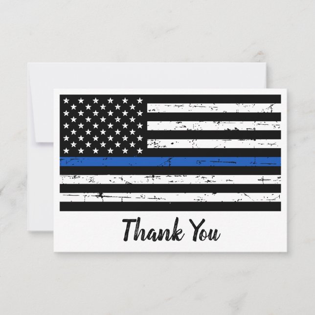 Carte De Remerciements Policier Personnalisé Ligne Bleue Mince (Devant)
