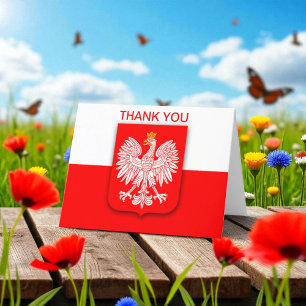 Carte De Remerciements Pologne Polska Drapeau polonais Aigle blanc rouge