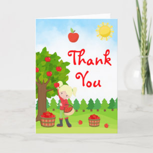 Carte De Remerciements Pomme cueillir Blonde cheveux fille Anniversaire M