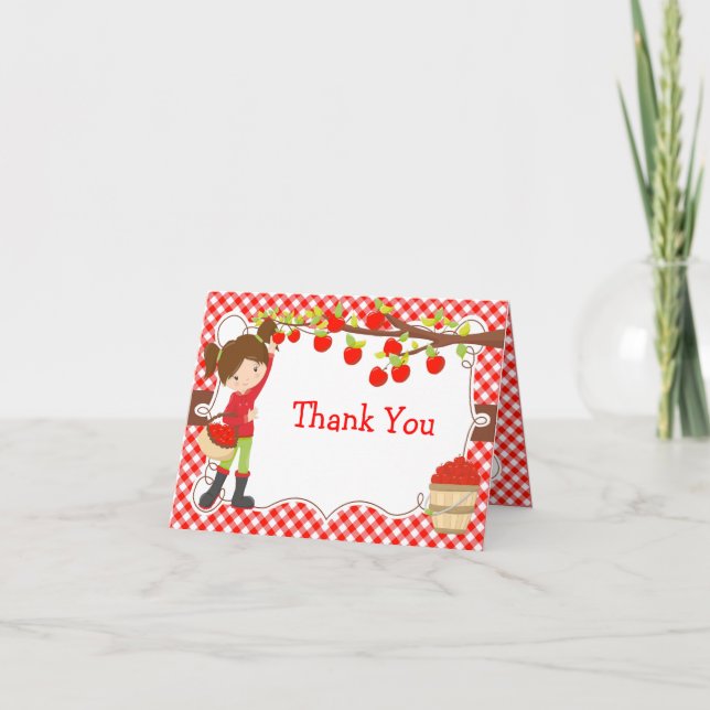 Carte De Remerciements Pomme cueillir Brunette Fille fête d'anniversaire (Devant)