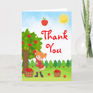 Carte De Remerciements Pomme cueillir Cheveux rouge fille Anniversaire Me