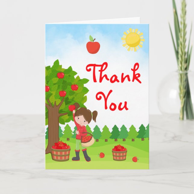 Carte De Remerciements Pomme cueillir des cheveux Brown fille Anniversair (Devant)