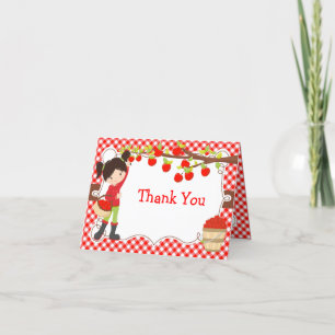 Carte De Remerciements Pomme cueillir des cheveux noirs Fête d'anniversai